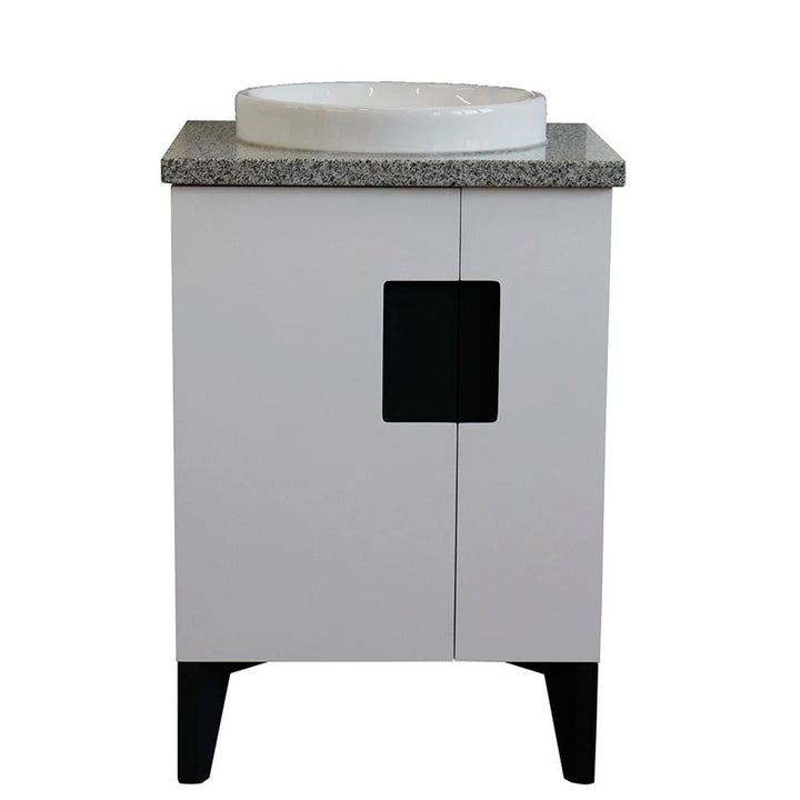 Bellaterra Home Kolb 25" Single Sink Vanity, White, Round Sink, Gray Granite Top#top-options_gray-granite-top