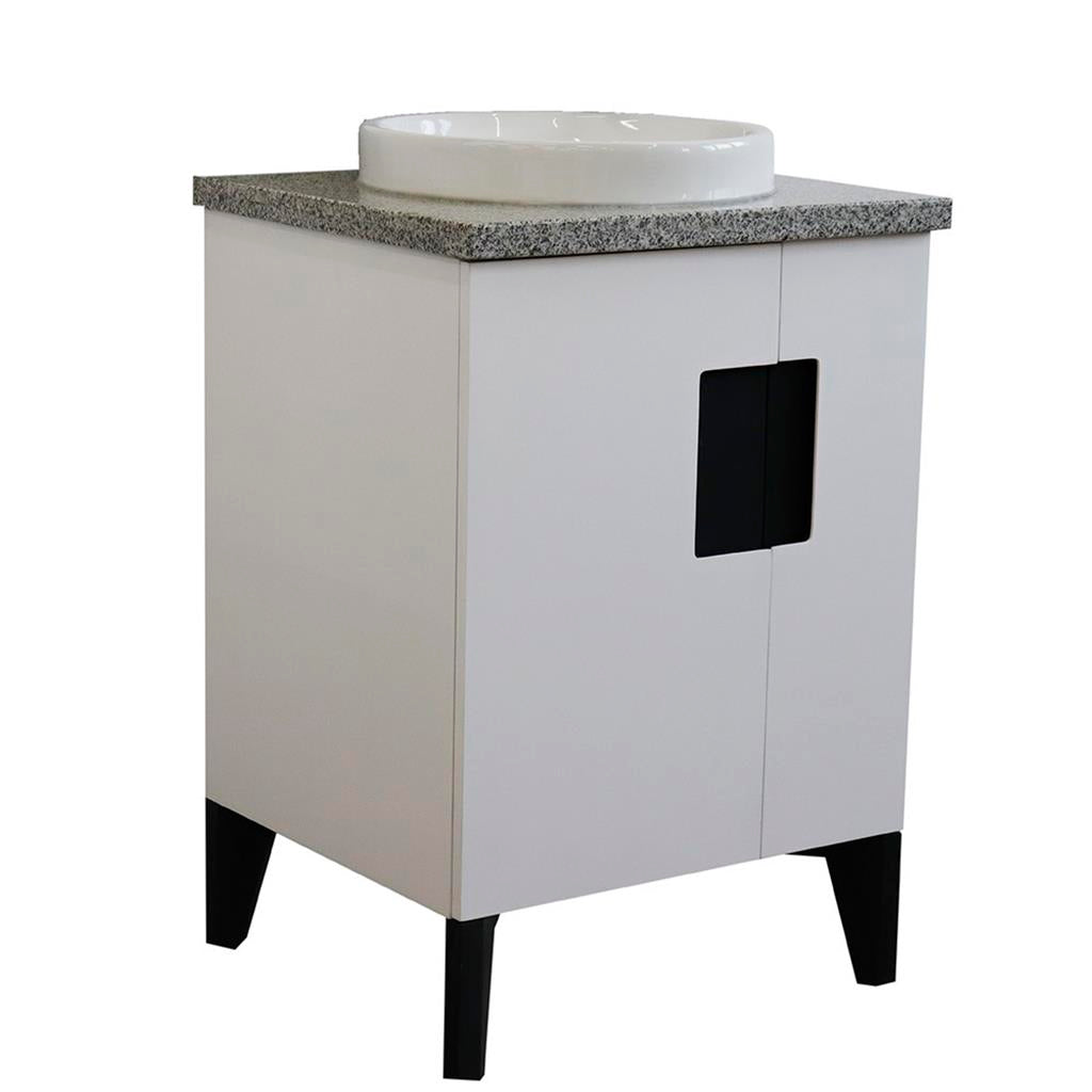 Bellaterra Home Kolb 25" Single Sink Vanity, White, Round Sink, Gray Granite Top#top-options_gray-granite-top