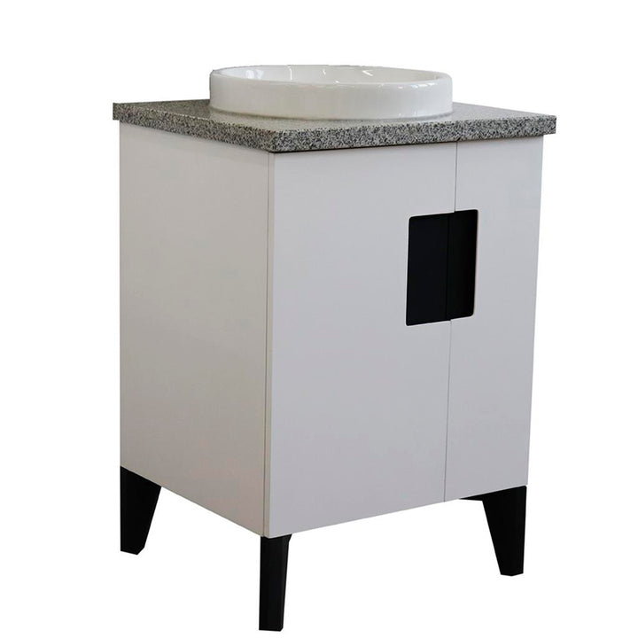 Bellaterra Home Kolb 25" Single Sink Vanity, White, Round Sink, Gray Granite Top#top-options_gray-granite-top