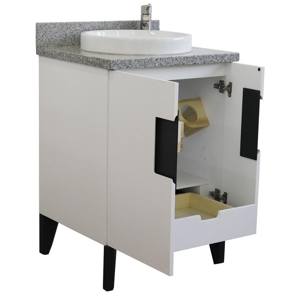 Bellaterra Home Kolb 25" Single Sink Vanity, White, Round Sink, Gray Granite Top#top-options_gray-granite-top