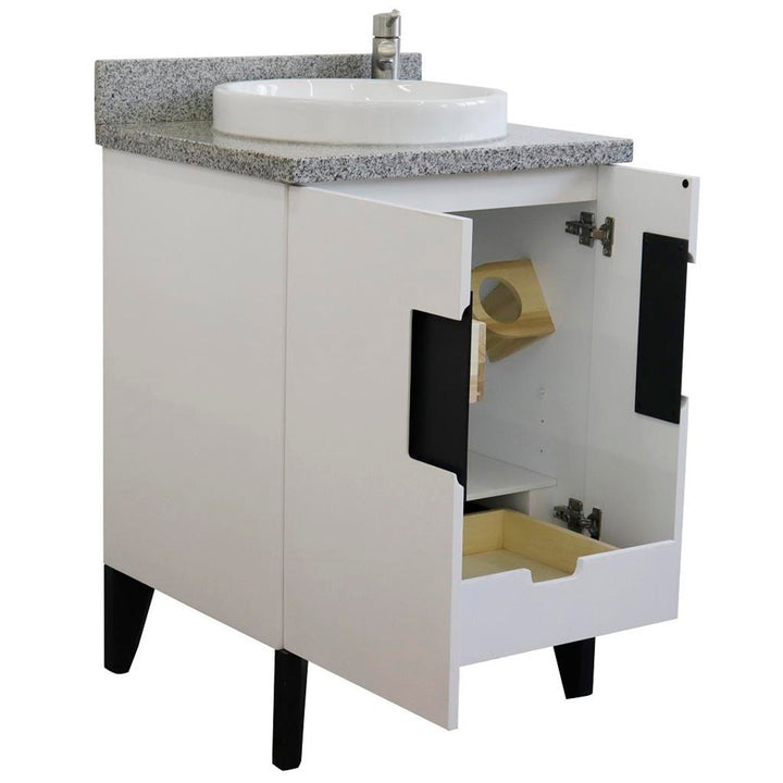 Bellaterra Home Kolb 25" Single Sink Vanity, White, Round Sink, Gray Granite Top#top-options_gray-granite-top