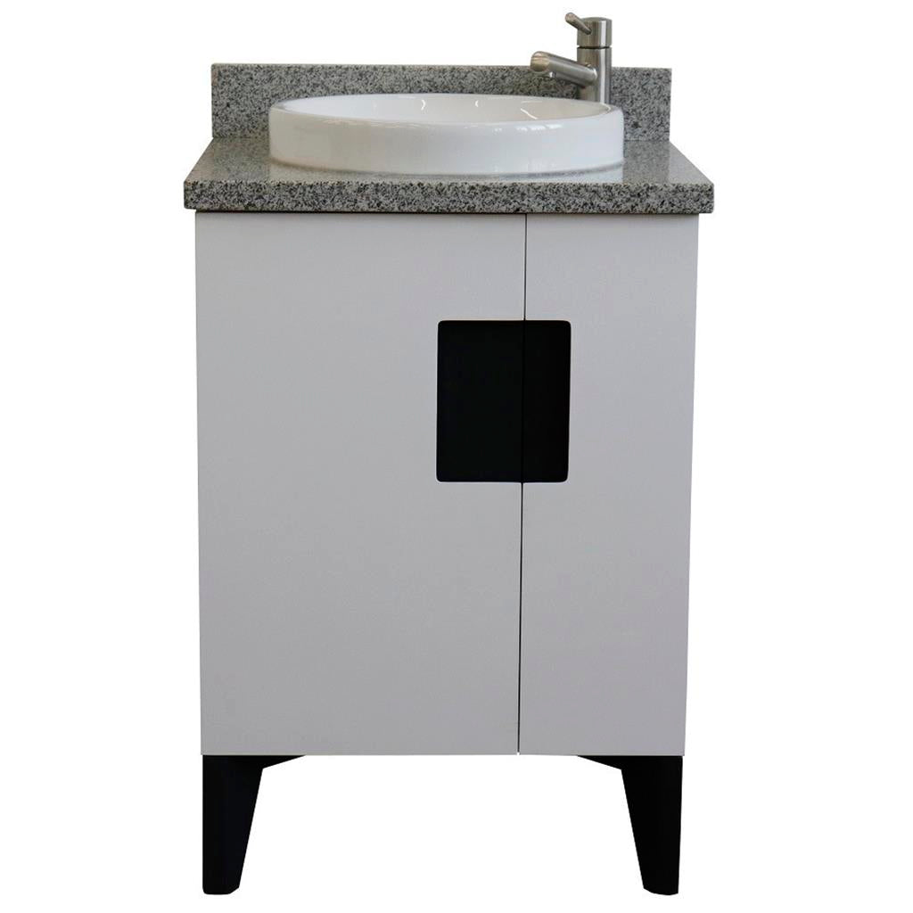 Bellaterra Home Kolb 25" Single Sink Vanity, White, Round Sink, Gray Granite Top#top-options_gray-granite-top