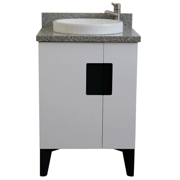 Bellaterra Home Kolb 25" Single Sink Vanity, White, Round Sink, Gray Granite Top#top-options_gray-granite-top