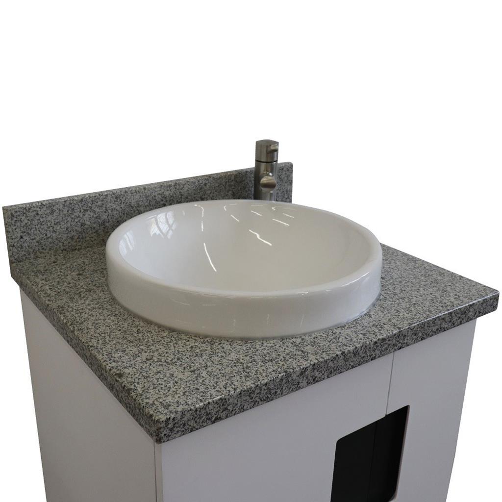 Bellaterra Home Kolb 25" Single Sink Vanity, White, Round Sink, Gray Granite Top#top-options_gray-granite-top