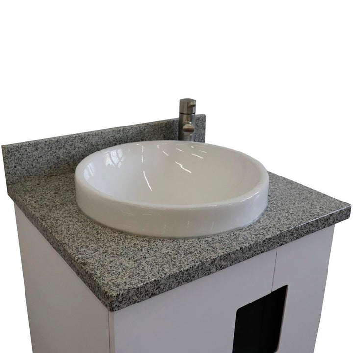 Bellaterra Home Kolb 25" Single Sink Vanity, White, Round Sink, Gray Granite Top#top-options_gray-granite-top