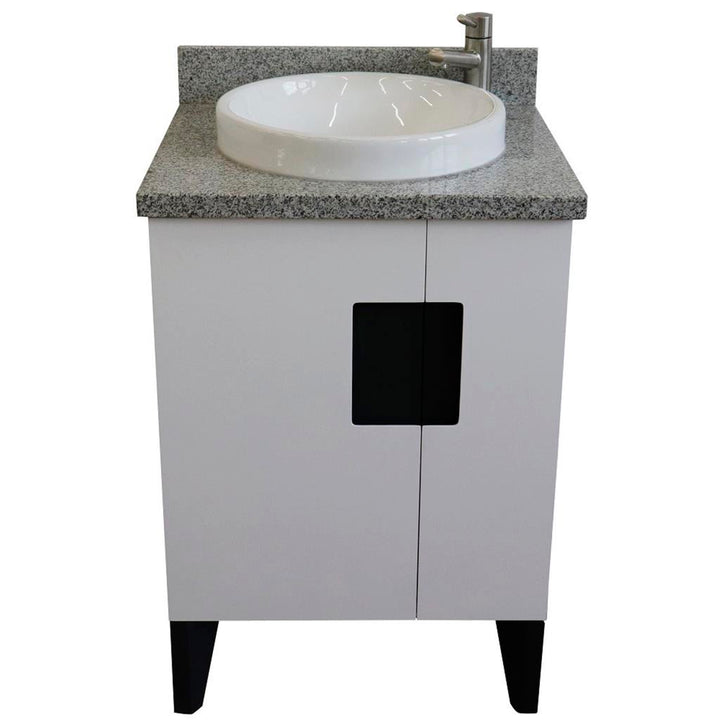 Bellaterra Home Kolb 25" Single Sink Vanity, White, Round Sink, Gray Granite Top#top-options_gray-granite-top
