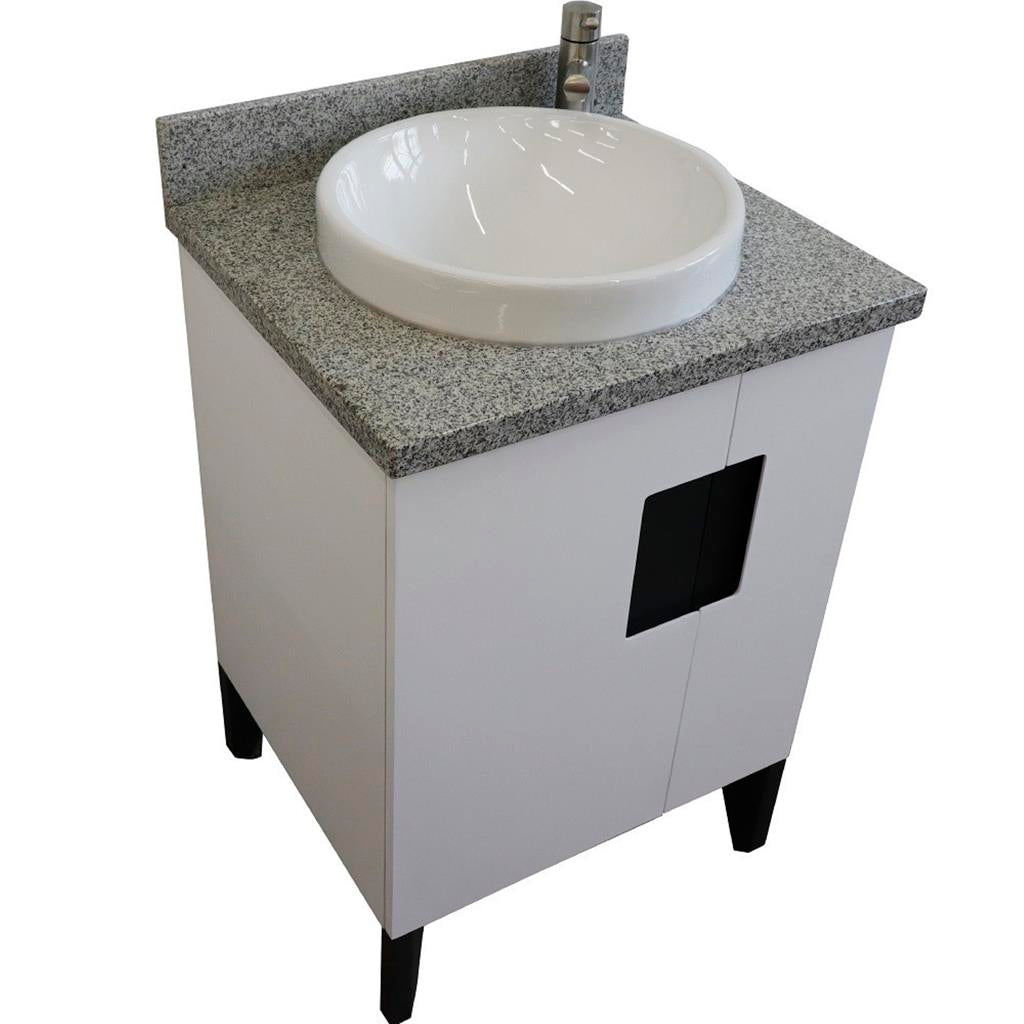 Bellaterra Home Kolb 25" Single Sink Vanity, White, Round Sink, Gray Granite Top#top-options_gray-granite-top
