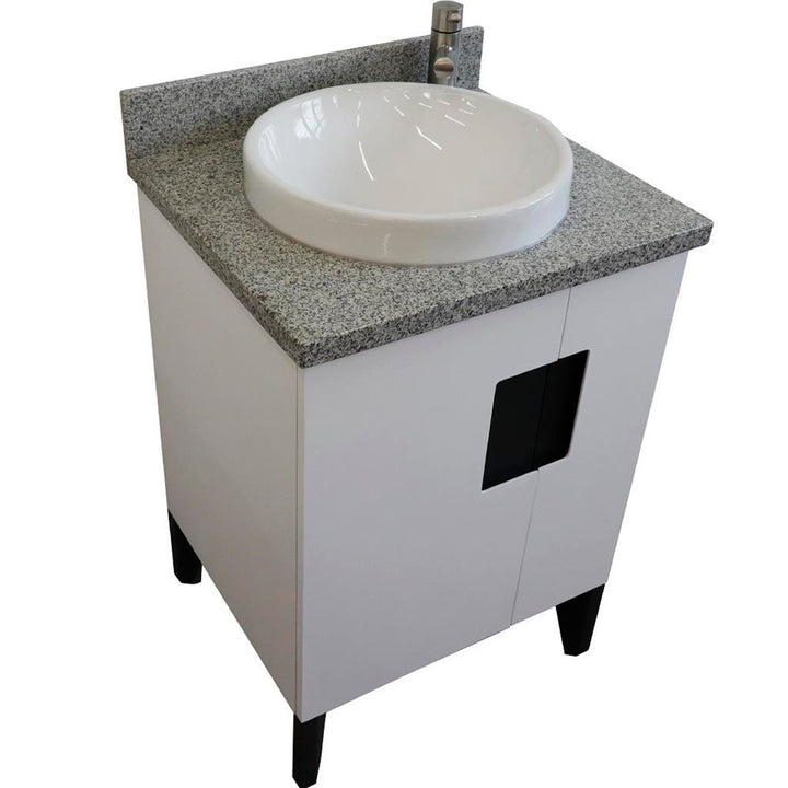 Bellaterra Home Kolb 25" Single Sink Vanity, White, Round Sink, Gray Granite Top#top-options_gray-granite-top