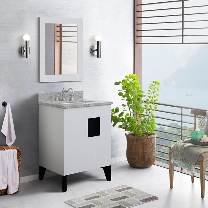 Bellaterra Home Kolb 25" Single Sink Vanity, White, Rectangle Sink, Gray Granite Top#top-options_gray-granite-top