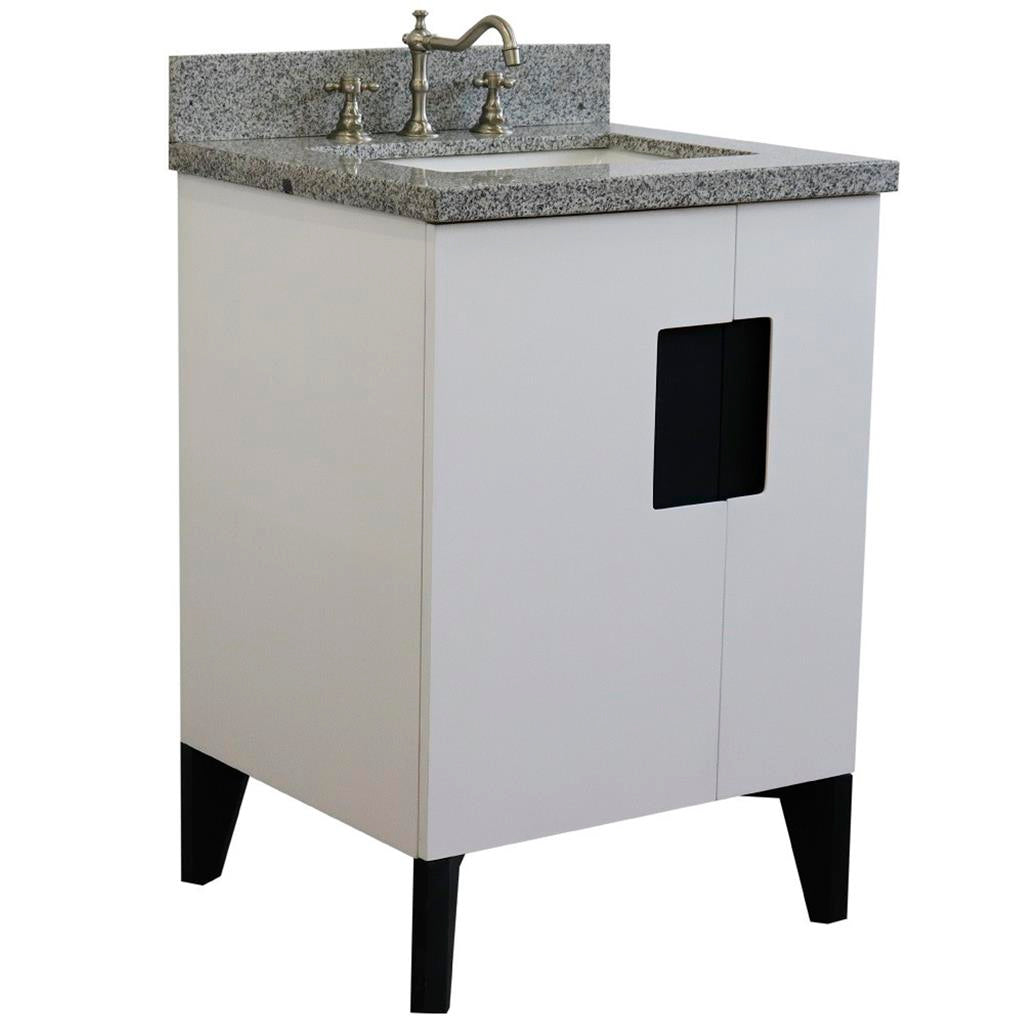 Bellaterra Home Kolb 25" Single Sink Vanity, White, Rectangle Sink, Gray Granite Top#top-options_gray-granite-top