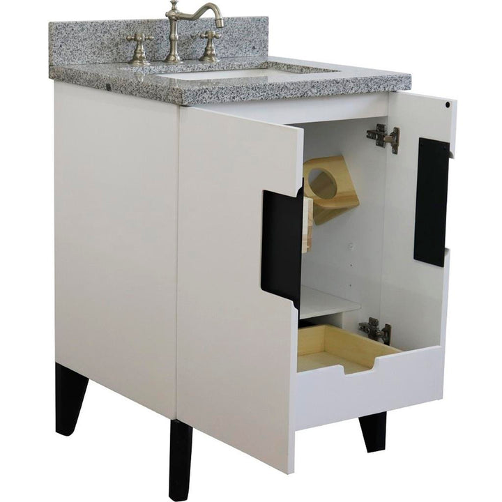 Bellaterra Home Kolb 25" Single Sink Vanity, White, Rectangle Sink, Gray Granite Top#top-options_gray-granite-top