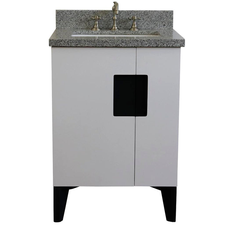 Bellaterra Home Kolb 25" Single Sink Vanity, White, Rectangle Sink, Gray Granite Top#top-options_gray-granite-top