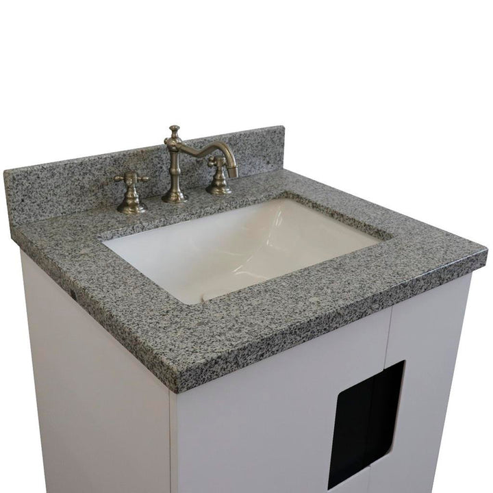 Bellaterra Home Kolb 25" Single Sink Vanity, White, Rectangle Sink, Gray Granite Top#top-options_gray-granite-top