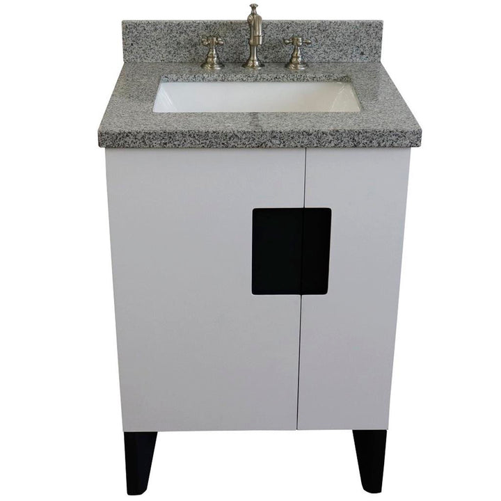 Bellaterra Home Kolb 25" Single Sink Vanity, White, Rectangle Sink, Gray Granite Top#top-options_gray-granite-top