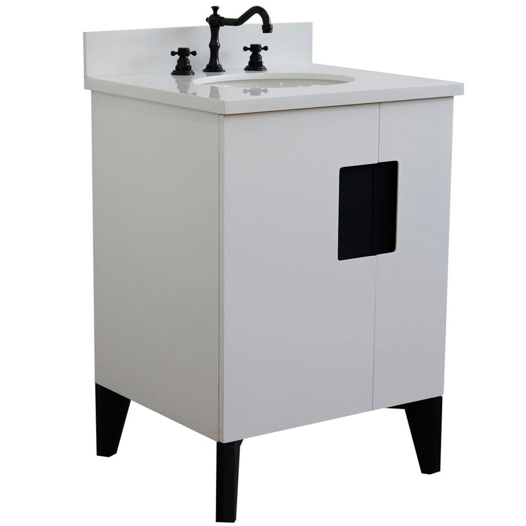 Bellaterra Home Kolb 25" Single Sink Vanity, White, Oval Sink, White Quartz Top#top-options_white-quartz-top