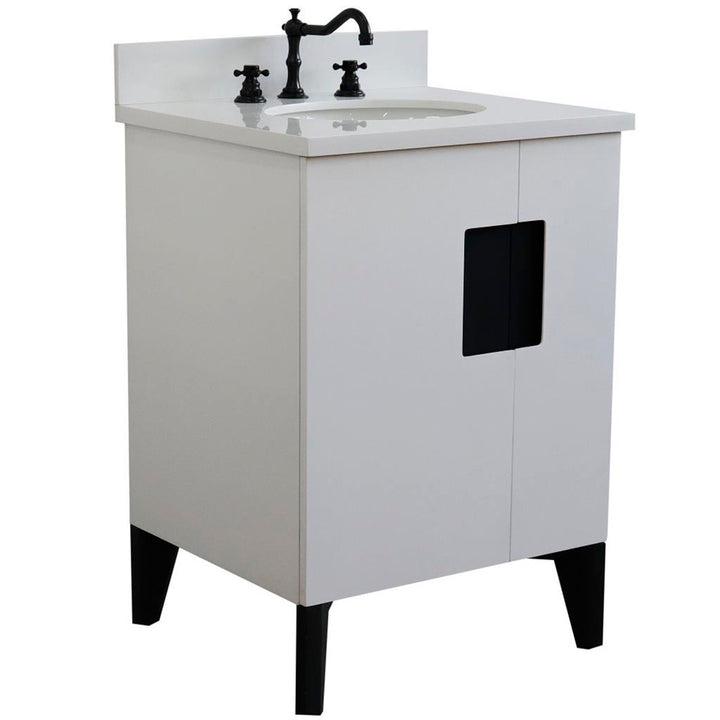 Bellaterra Home Kolb 25" Single Sink Vanity, White, Oval Sink, White Quartz Top#top-options_white-quartz-top