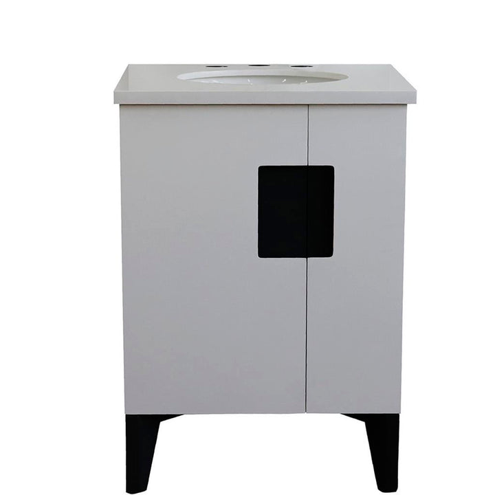 Bellaterra Home Kolb 25" Single Sink Vanity, White, Oval Sink, White Quartz Top#top-options_white-quartz-top