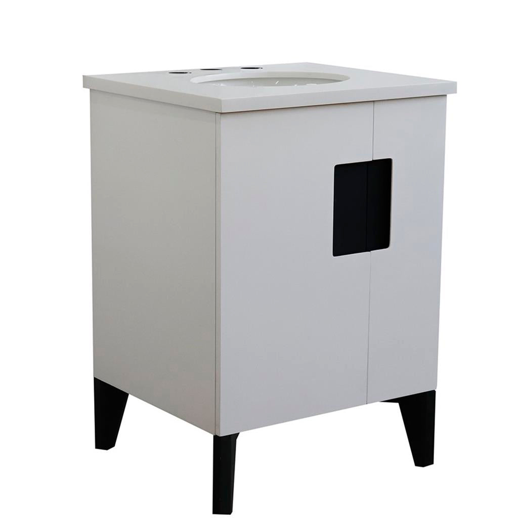 Bellaterra Home Kolb 25" Single Sink Vanity, White, Oval Sink, White Quartz Top#top-options_white-quartz-top