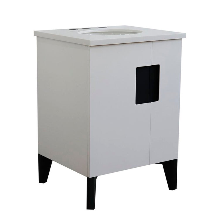 Bellaterra Home Kolb 25" Single Sink Vanity, White, Oval Sink, White Quartz Top#top-options_white-quartz-top