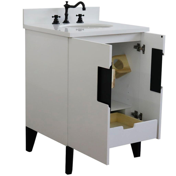 Bellaterra Home Kolb 25" Single Sink Vanity, White, Oval Sink, White Quartz Top#top-options_white-quartz-top