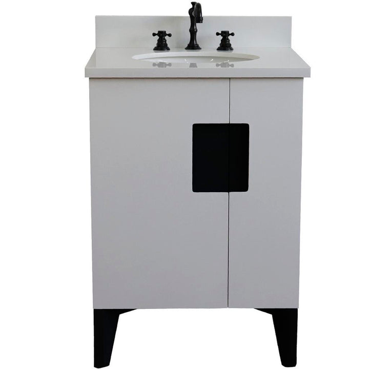 Bellaterra Home Kolb 25" Single Sink Vanity, White, Oval Sink, White Quartz Top#top-options_white-quartz-top