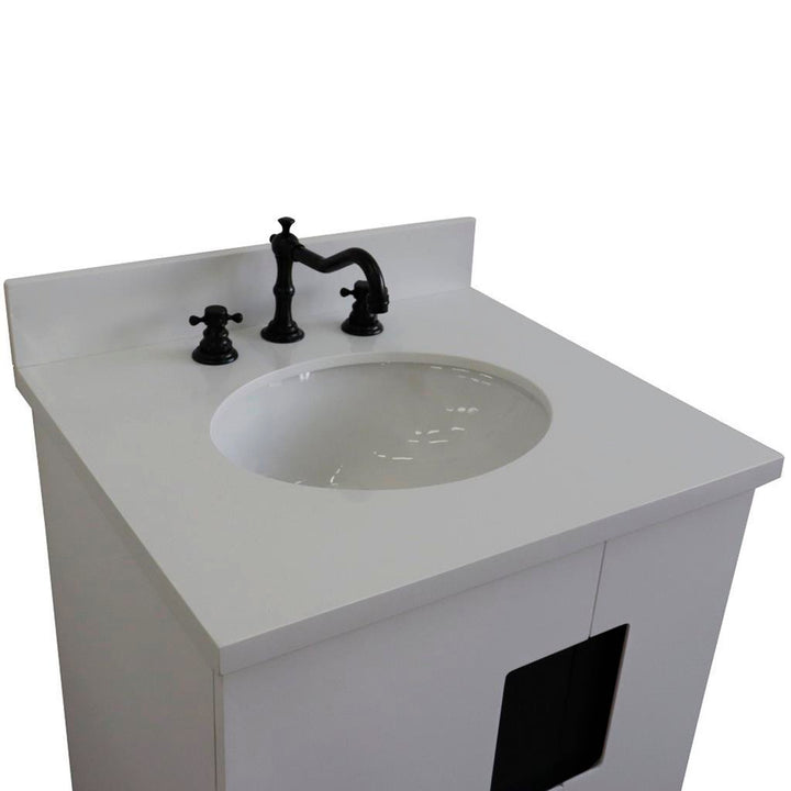 Bellaterra Home Kolb 25" Single Sink Vanity, White, Oval Sink, White Quartz Top#top-options_white-quartz-top