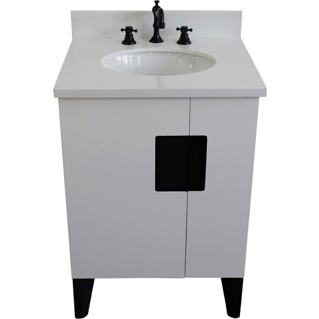 Bellaterra Home Kolb 25" Single Sink Vanity, White, Oval Sink, White Quartz Top#top-options_white-quartz-top
