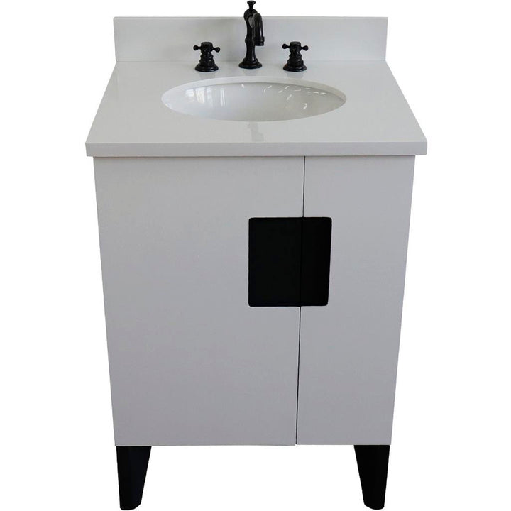 Bellaterra Home Kolb 25" Single Sink Vanity, White, Oval Sink, White Quartz Top#top-options_white-quartz-top