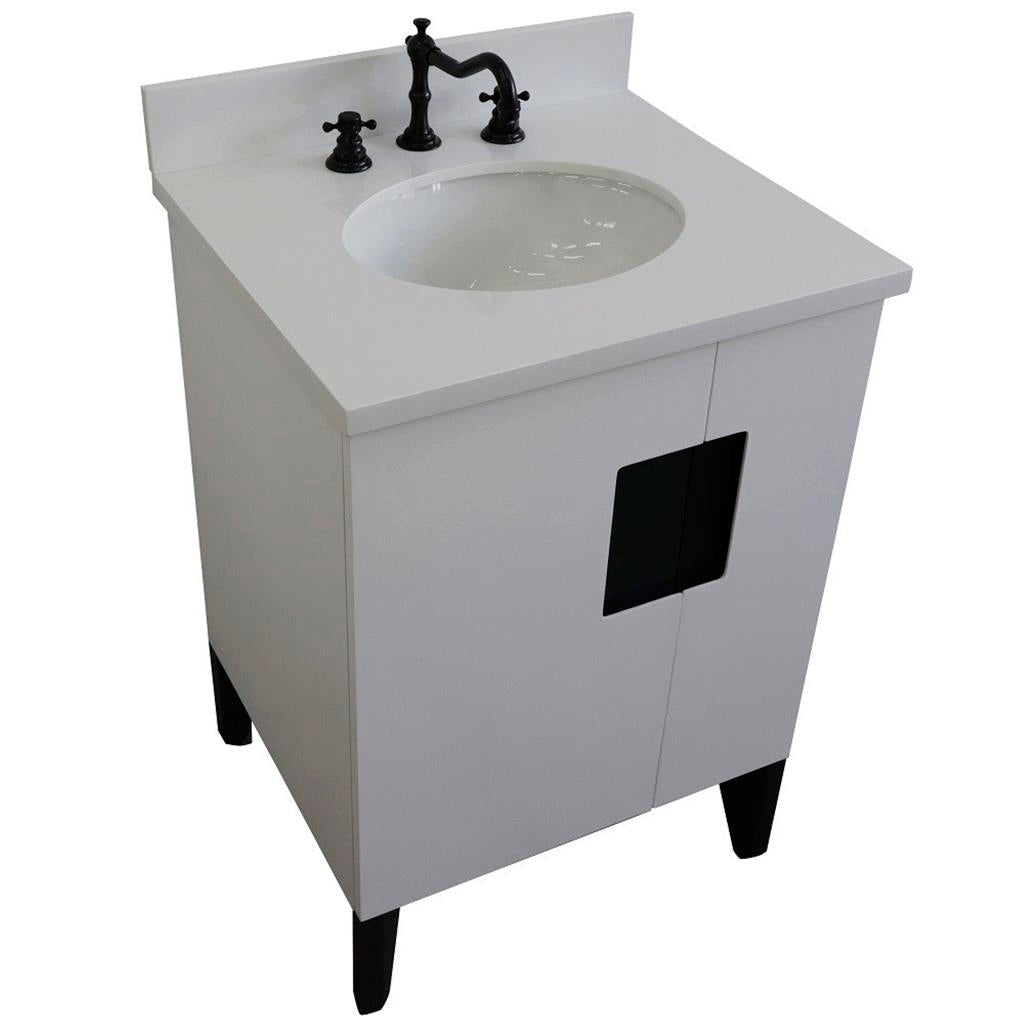 Bellaterra Home Kolb 25" Single Sink Vanity, White, Oval Sink, White Quartz Top#top-options_white-quartz-top