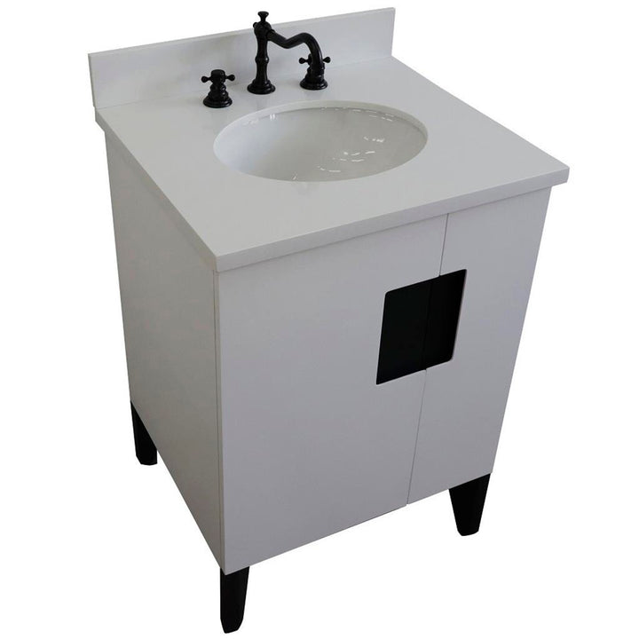 Bellaterra Home Kolb 25" Single Sink Vanity, White, Oval Sink, White Quartz Top#top-options_white-quartz-top