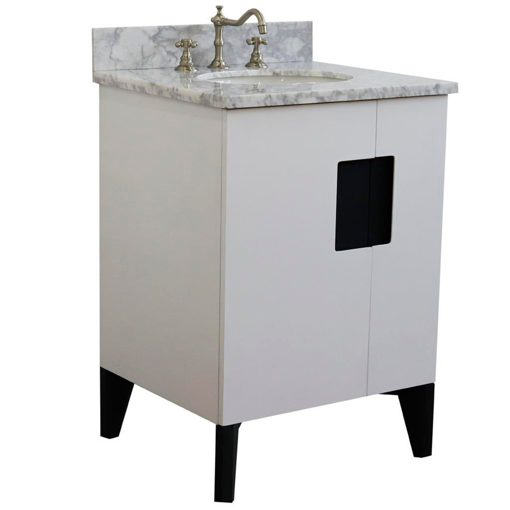 Bellaterra Home Kolb 25" Single Sink Vanity, White, Oval Sink, Carrara White Marble Top#top-options_carrara-white-marble-top