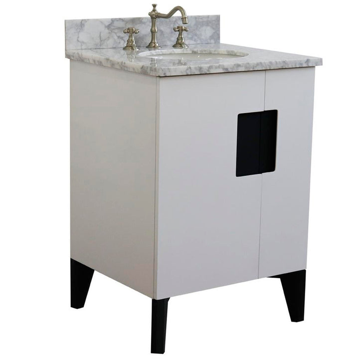 Bellaterra Home Kolb 25" Single Sink Vanity, White, Oval Sink, Carrara White Marble Top#top-options_carrara-white-marble-top