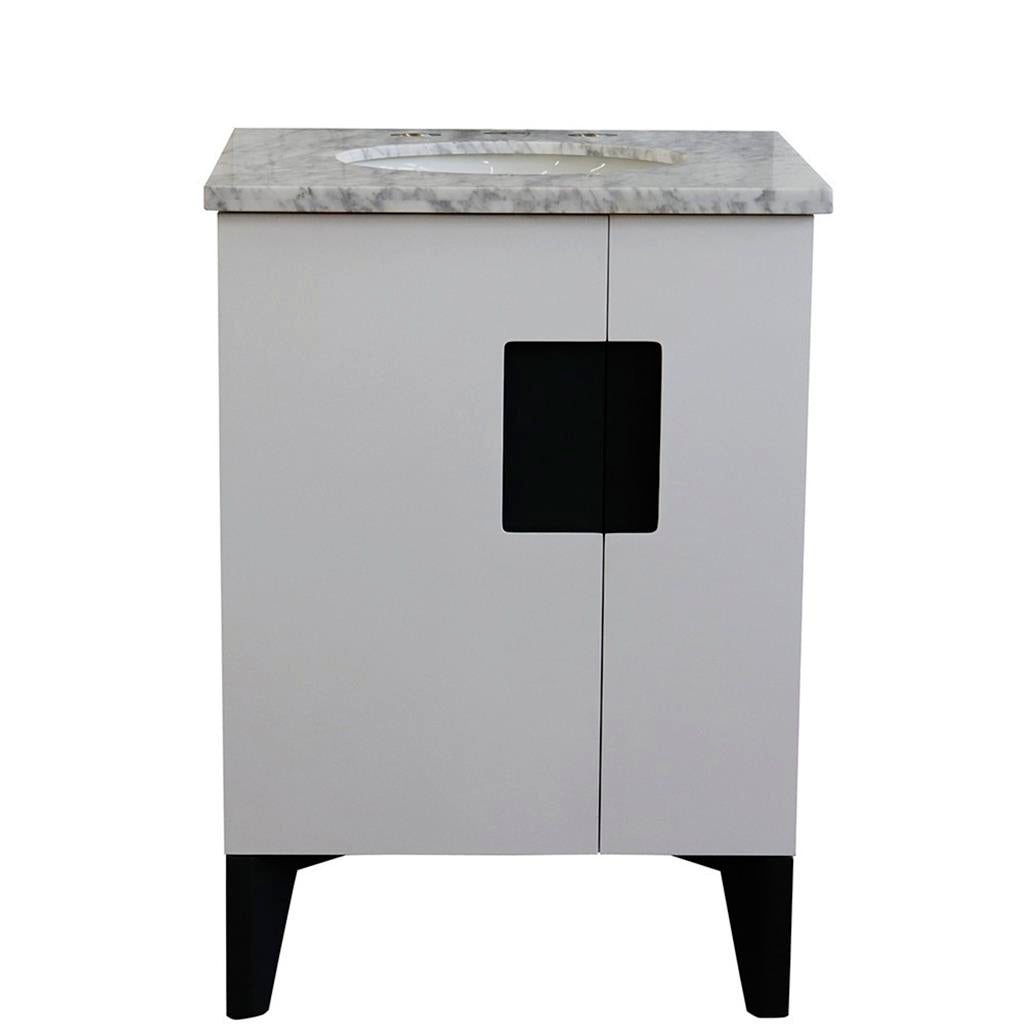Bellaterra Home Kolb 25" Single Sink Vanity, White, Oval Sink, Carrara White Marble Top#top-options_carrara-white-marble-top