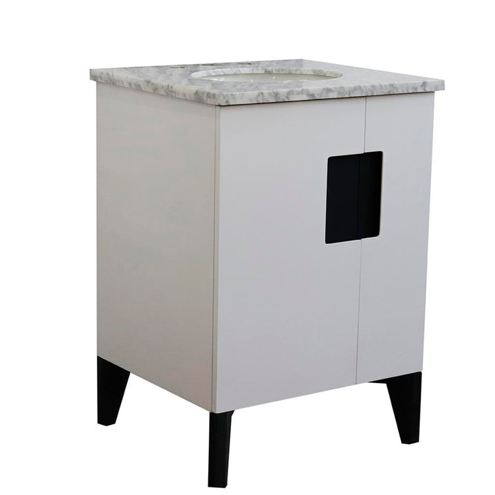 Bellaterra Home Kolb 25" Single Sink Vanity, White, Oval Sink, Carrara White Marble Top#top-options_carrara-white-marble-top