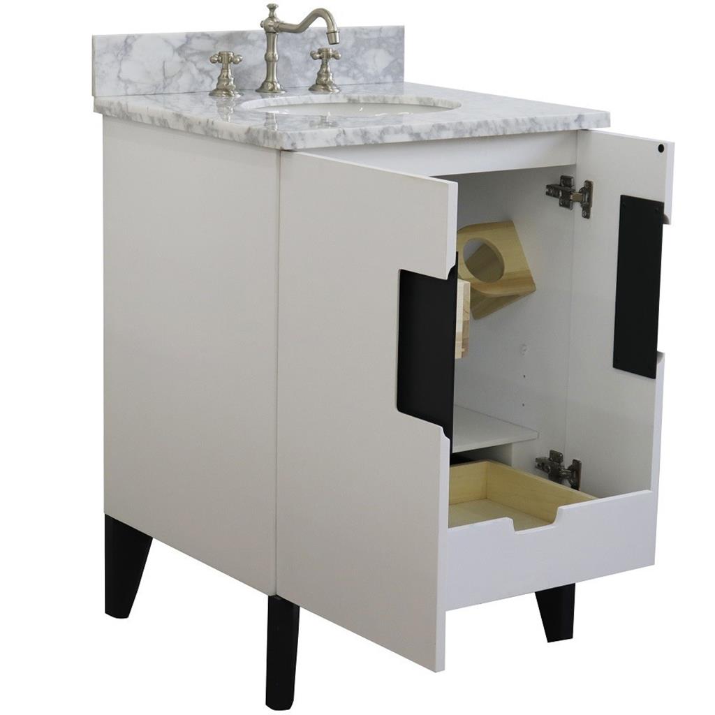 Bellaterra Home Kolb 25" Single Sink Vanity, White, Oval Sink, Carrara White Marble Top#top-options_carrara-white-marble-top