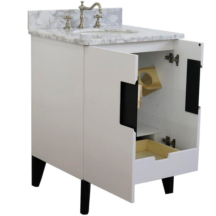 Bellaterra Home Kolb 25" Single Sink Vanity, White, Oval Sink, Carrara White Marble Top#top-options_carrara-white-marble-top