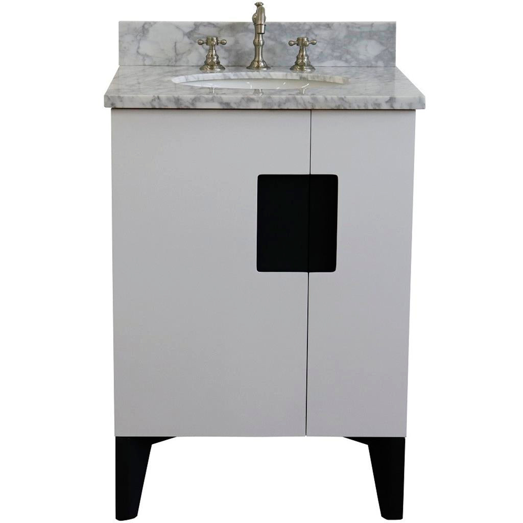 Bellaterra Home Kolb 25" Single Sink Vanity, White, Oval Sink, Carrara White Marble Top#top-options_carrara-white-marble-top