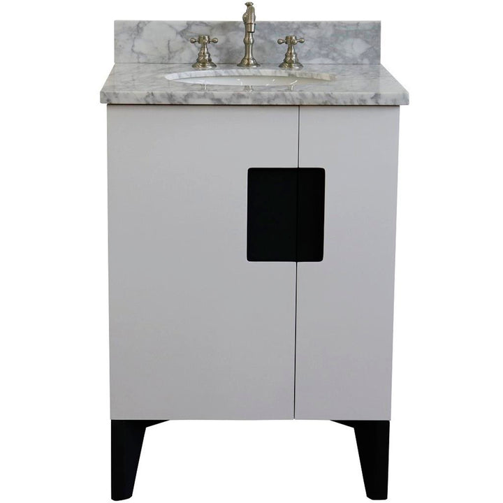 Bellaterra Home Kolb 25" Single Sink Vanity, White, Oval Sink, Carrara White Marble Top#top-options_carrara-white-marble-top