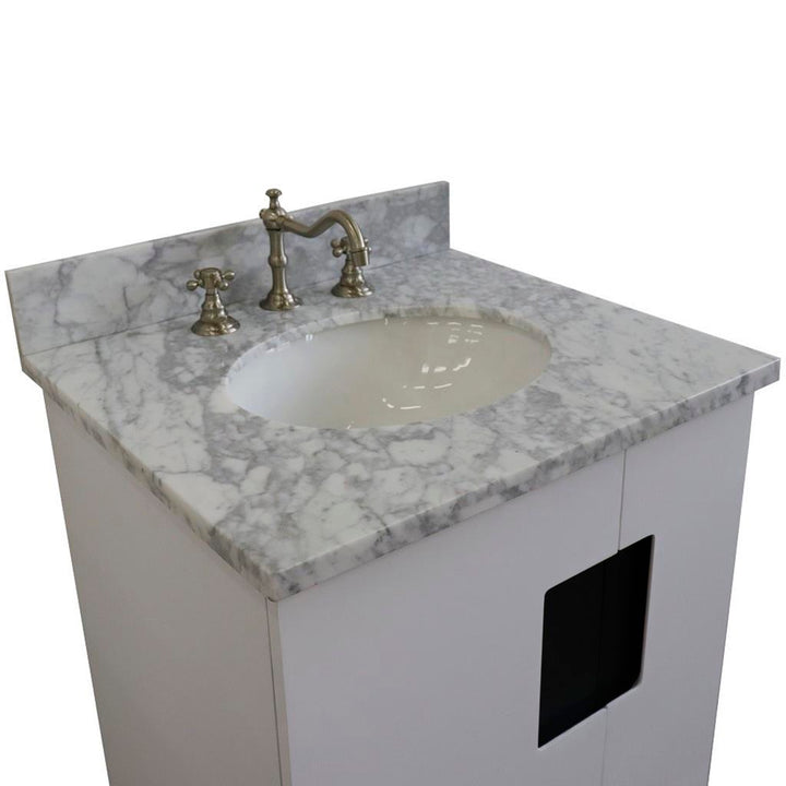 Bellaterra Home Kolb 25" Single Sink Vanity, White, Oval Sink, Carrara White Marble Top#top-options_carrara-white-marble-top