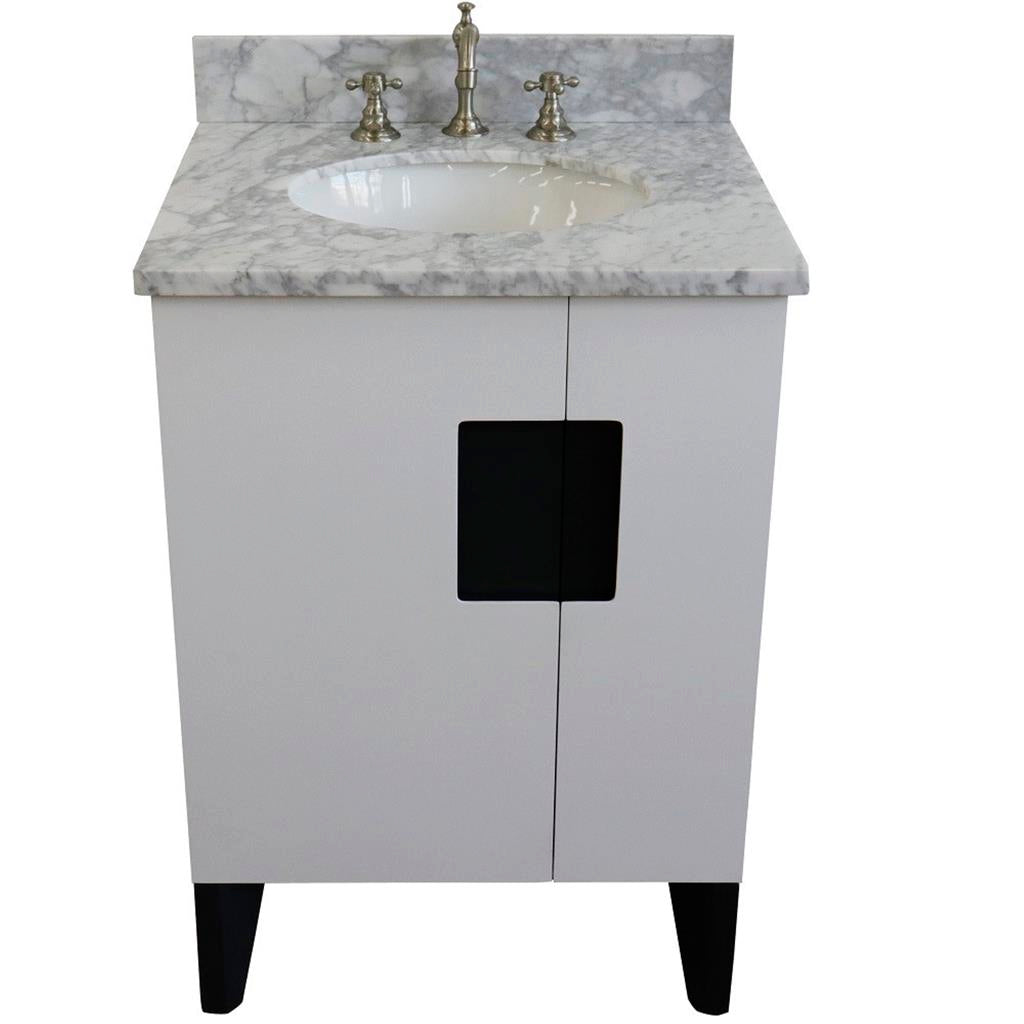 Bellaterra Home Kolb 25" Single Sink Vanity, White, Oval Sink, Carrara White Marble Top#top-options_carrara-white-marble-top