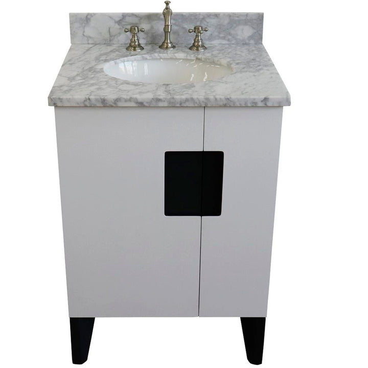 Bellaterra Home Kolb 25" Single Sink Vanity, White, Oval Sink, Carrara White Marble Top#top-options_carrara-white-marble-top