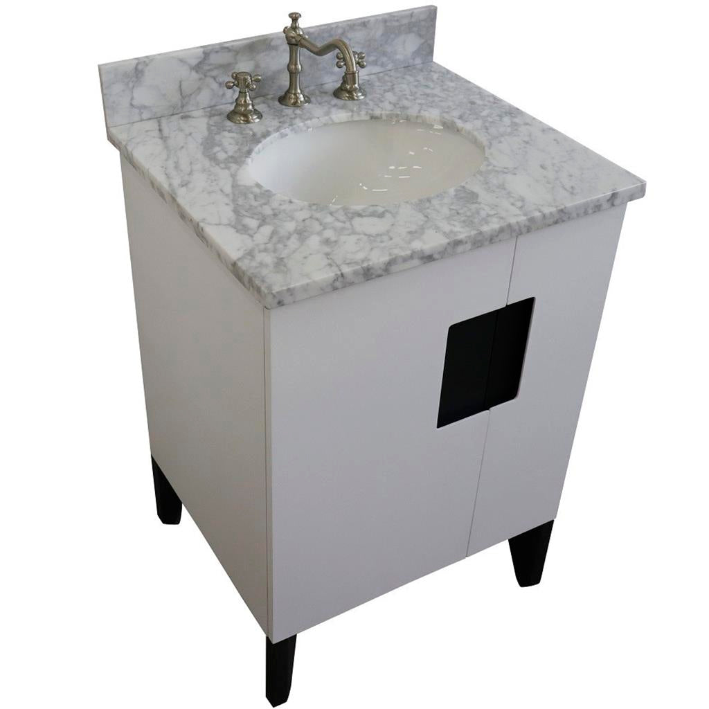 Bellaterra Home Kolb 25" Single Sink Vanity, White, Oval Sink, Carrara White Marble Top#top-options_carrara-white-marble-top