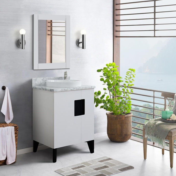 Bellaterra Home Kolb 25" Single Sink Vanity, White, Round Sink, Carrara White Marble Top#top-options_carrara-white-marble-top