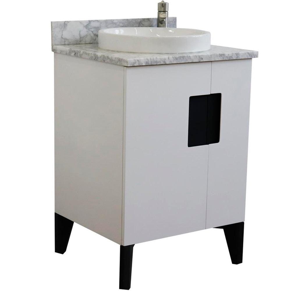Bellaterra Home Kolb 25" Single Sink Vanity, White, Round Sink, Carrara White Marble Top#top-options_carrara-white-marble-top