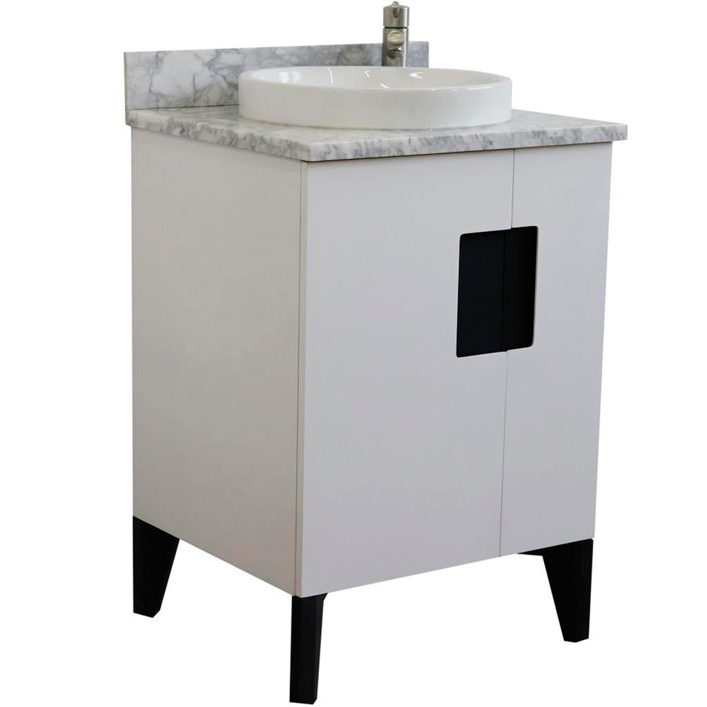 Bellaterra Home Kolb 25" Single Sink Vanity, White, Round Sink, Carrara White Marble Top#top-options_carrara-white-marble-top