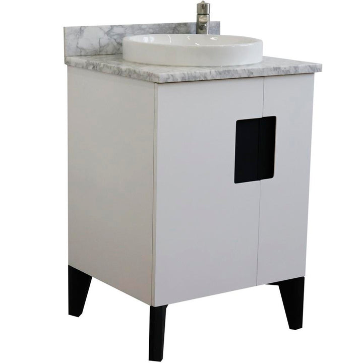 Bellaterra Home Kolb 25" Single Sink Vanity, White, Round Sink, Carrara White Marble Top#top-options_carrara-white-marble-top