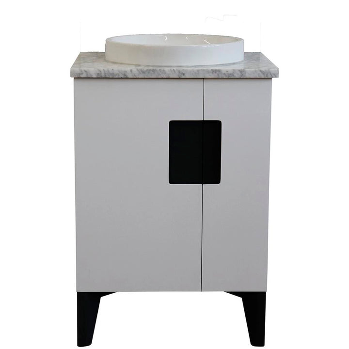 Bellaterra Home Kolb 25" Single Sink Vanity, White, Round Sink, Carrara White Marble Top#top-options_carrara-white-marble-top
