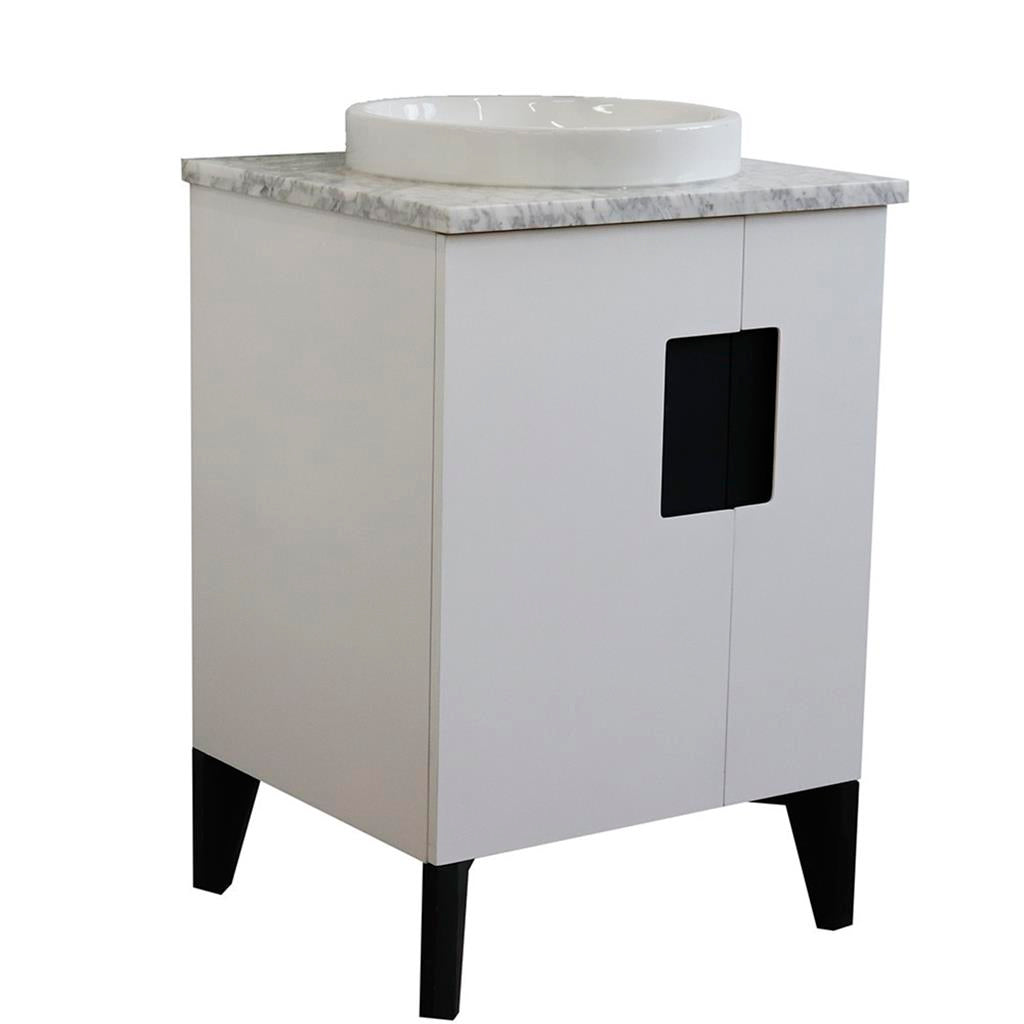 Bellaterra Home Kolb 25" Single Sink Vanity, White, Round Sink, Carrara White Marble Top#top-options_carrara-white-marble-top