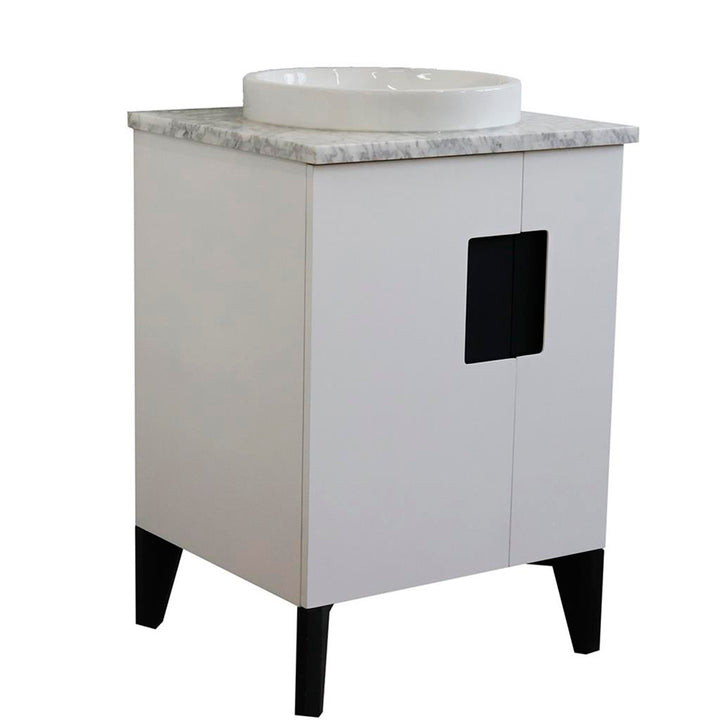 Bellaterra Home Kolb 25" Single Sink Vanity, White, Round Sink, Carrara White Marble Top#top-options_carrara-white-marble-top