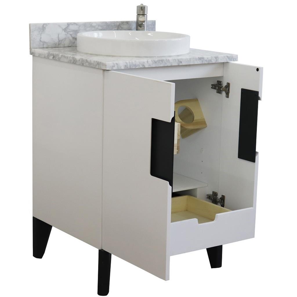Bellaterra Home Kolb 25" Single Sink Vanity, White, Round Sink, Carrara White Marble Top#top-options_carrara-white-marble-top